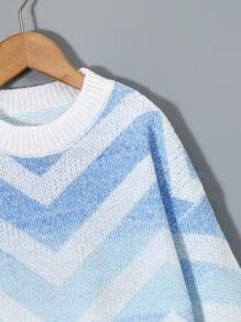 Tween Girls Crew Neck Sweaters, Fashion Style Suitable For Casual, Travel, Marbled Gradient Color, Warm Pullover For Autumn/Winter - Blue - View 6