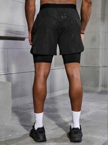 Manfinity Fitness Men's Letter Print Patch Pocket Athletic Shorts For Summer