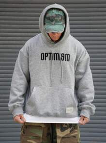 DAZY Men's Letter Print Hooded Sweatshirt With Pocket, Casual Pullover,Fall Clothes - Grey - View 5