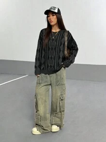 StreetHx 女士街头风圆领休闲针织毛衣，秋冬针织套头衫 - 彩色 - 查看 6