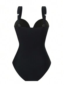 SHEIN X Sofía Suescun SHEIN Swim 1pc Vrouwen Zee-element Shell Cutout Sexy Rugloze Band Eendelig Badpak, Effen Kleur Elegante Vakantie Badmode Zomer