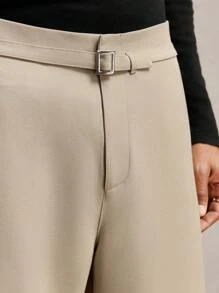 AKNOTIC Business Casual Quần ống đứng dệt rộng rãi cho nam, thích hợp mặc hàng ngày, quần dài kaki rộng thùng thình đơn giản, dành tặng chồng, quà tặng bạn trai - Màu Khaki - Xem 2