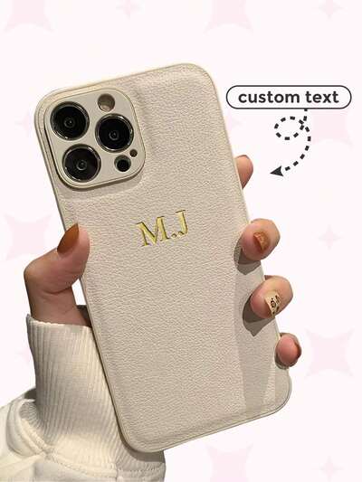 Back Cover INS Luxury Korean Leather Shockproof Case Personalized Initial Name 3D DIY Engraving Gold Letters Hot Stamping Custom Phone Case