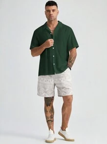 Manfinity VCAY Plus Size Woven Short Sleeve Shirt, Minimalist Fashion Casual Everyday Wear