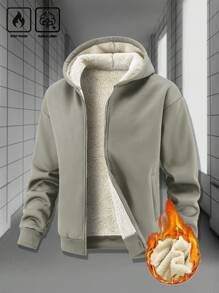 Manfinity Homme Men's Casual Solid Color Thermal Lined Hoodie, Winter - Grey - View 6