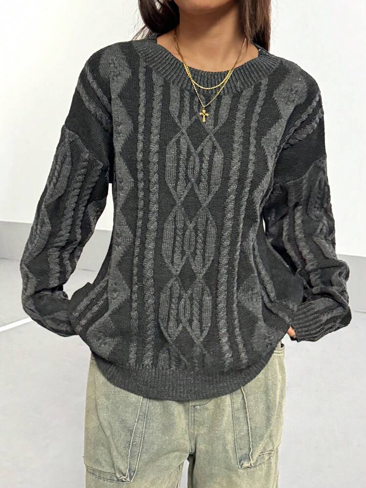 StreetHx 女士街头风圆领休闲针织毛衣，秋冬针织套头衫 - 彩色 - 查看 5