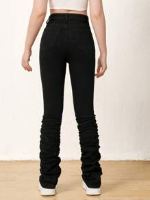 SHEIN Vaqueros Apilados De Color Liso Para Chica Adolescente
