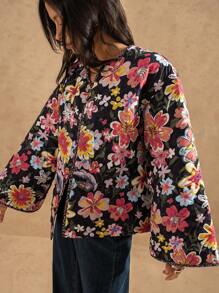 Forever 21 Women's Autumn Floral All-Over Print Bell Sleeve Padded Coat - Multicolor - View 7