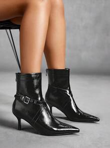 CUCCOO SZL Women's Pointed Toe Studded Ankle Boots And Mid-Calf Boots With Stiletto Heels, Fashionable Unisex Style