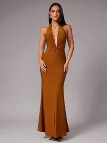 Silquee Vestido asimétrico y de giro de unicolor dorado, caqui oscuro, castaño, amarillo terroso, con microbrillo de tendencia, adecuado para citas, salidas diarias, fiestas de Navidad, fiestas de Año Nuevo, atuendo de Acción de Gracias, atuendo de Año Nuevo, vestido de gala, vestido de Año Nuevo, Año Nuevo, atuendos navideños, vestido de Año Nuevo, vestido de fiesta de Navidad para mujer - Camel - Ver 6