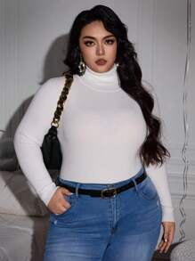 SHEIN Privé Plus Size Autumn/Winter Basic Turtleneck Knitted Sweater, 2pcs/Set - Multicolor - View 4