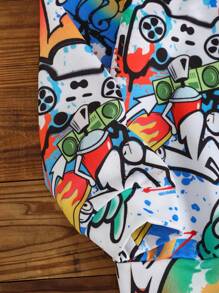 Bộ quần áo nỉ in hình gấu và trò chơi điện tử Graffiti cho bé trai tuổi mới lớn, thích hợp mặc khi đi làm, đi học, cuộc sống hàng ngày, đồ thể thao, mùa thu/đông - trắng - Xem 7