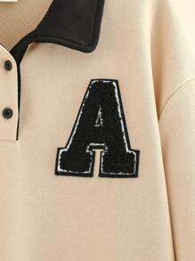 SHEIN Tween Girls' Casual Solid Color Apricot Oversized Hoodie Dress With Contrast Color Collar And Graphic Letter Decoration, Fashion For Autumn/Winter Outings And Home Wear