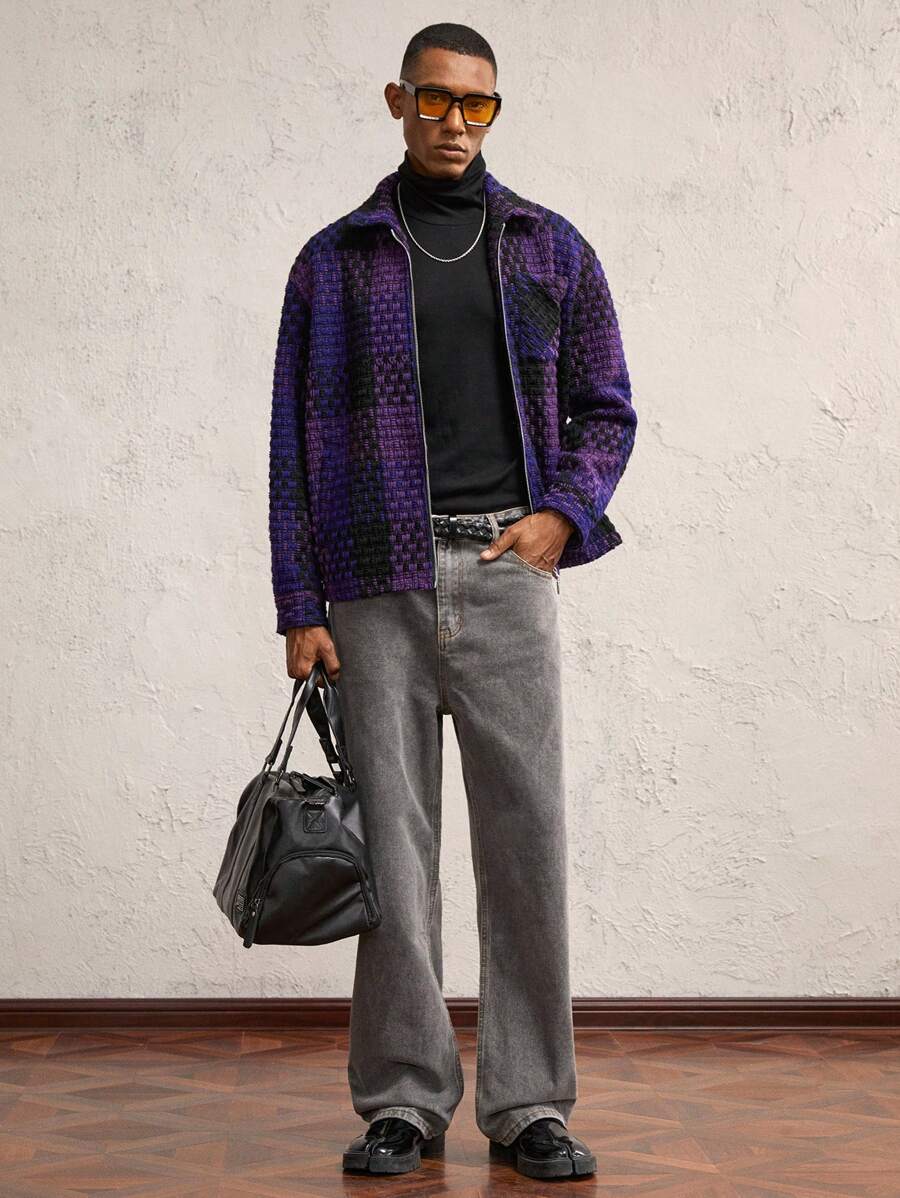 AKNOTIC Business Casual Áo khoác ve kẻ caro dệt dày cho nam, phù hợp cho mùa thu đông - Nhiều màu - Xem 1