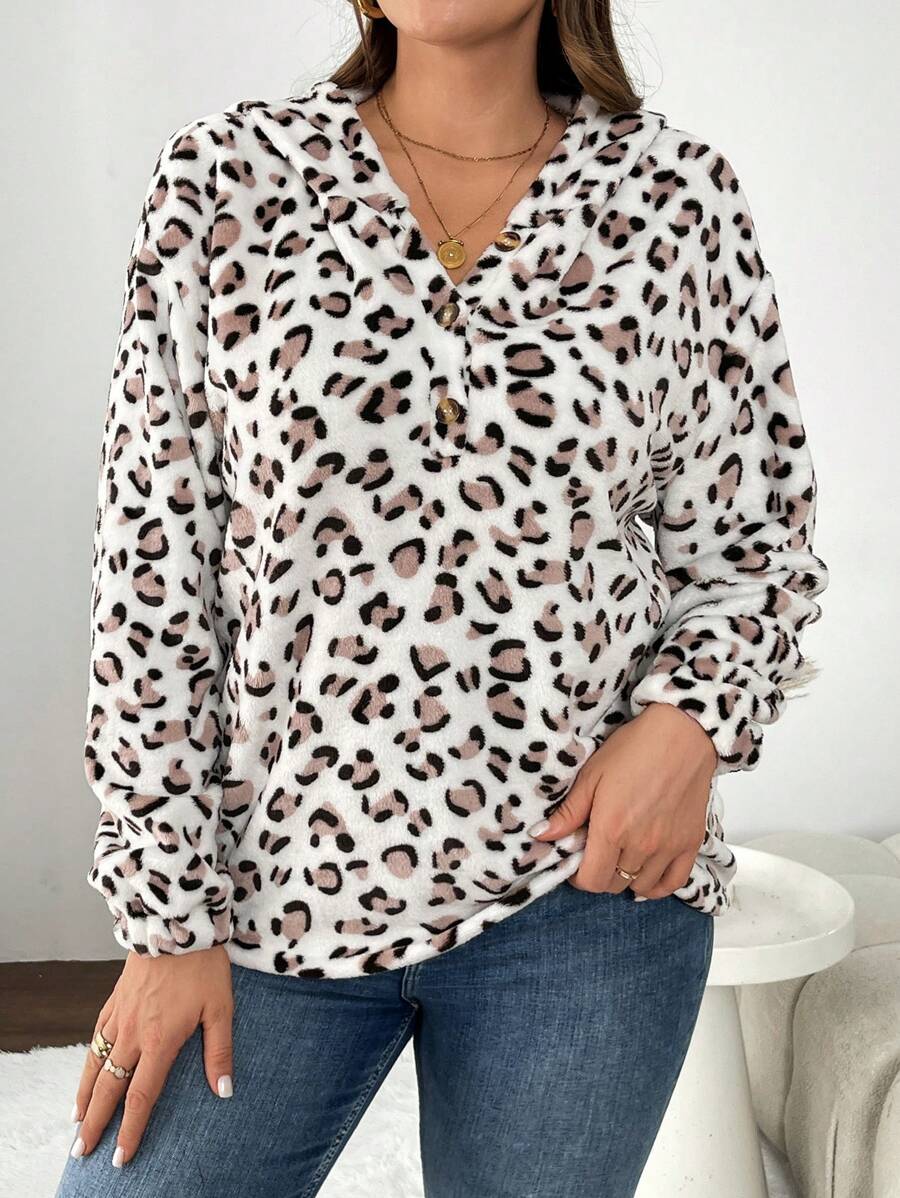 SHEIN Essnce Veste à capuche ample et décontractée à carreaux mode pour femme grande taille