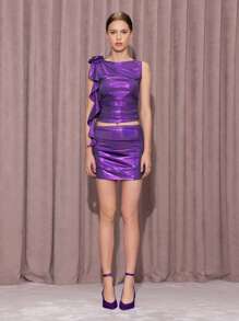 KHELA THE LABEL Designer Elegant Women's Purple Gradient Coated Ruched Stretch It Girl Sexy Party Mini Skirt, For Holiday, Skirt, Festival - Purple - View 5