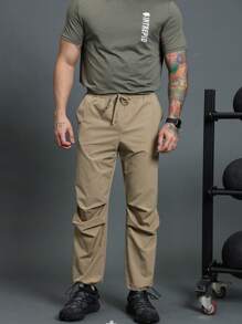 Quần thể thao nam Boyfriend Style màu trơn có túi rút dây thường ngày đa năng - Màu Khaki - Xem 3