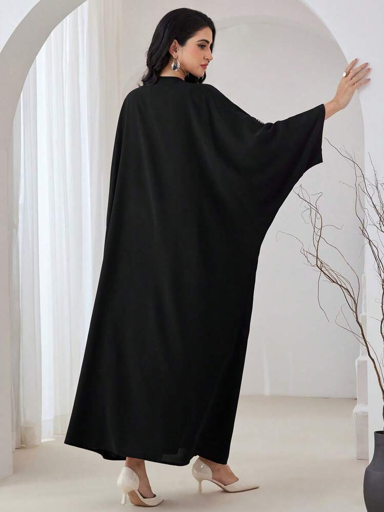 عبايه طويلة الأكمام مطرزة بزهور أنيقة قطعة واحدة، جلابيات بسيطة موديسة مفتوحة، للاستخدام اليومي والحفلات