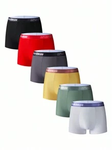 6 Pcs Set, Men Plain & Letter Print Mix Casual Boxer Briefs - Multicolor - View 1