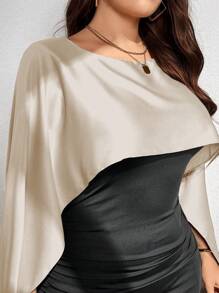 SHEIN Unity Plus Size Women Color Block Splice Contrast Color Casual Dress Maxi Women Outfit - Khaki - View 3