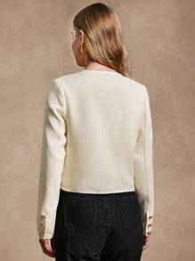 Almamuse Women Elegant Plain Color Thick Tweed Short Casual Jacket For Autumn Fall Cloth For Women - Beige - View 2