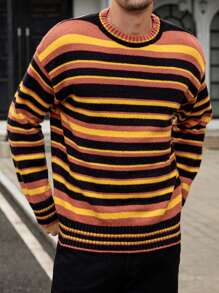 Manfinity VCAY Men's Loose Dropped Shoulder Knit Round Neck Sweater, Suitable For Autumn/Winter - Multicolor - View 4