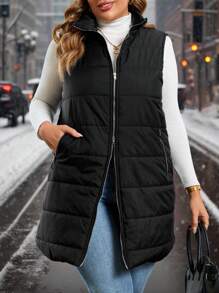 SHEIN Clasi Abrigo casual con acolchado sin mangas, talla grande, invierno