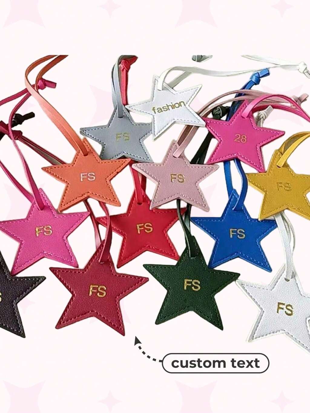 Customized Initials 1pc Five Pointed Star PU Leather Women Luggage Pendant, Monogrammed Star Shape Bag Pendant Gift, Personalized PU Leather Buckle Star Keychain, Star Shape Ladies Bag Charms, Tassels For Jewelry Making Key Chain DIY Craft Accessories Letter Portable, Multifunction, Lightweight, Functional, Practical Fashion, Colorful, Cute, Adorable,New Year Glamour