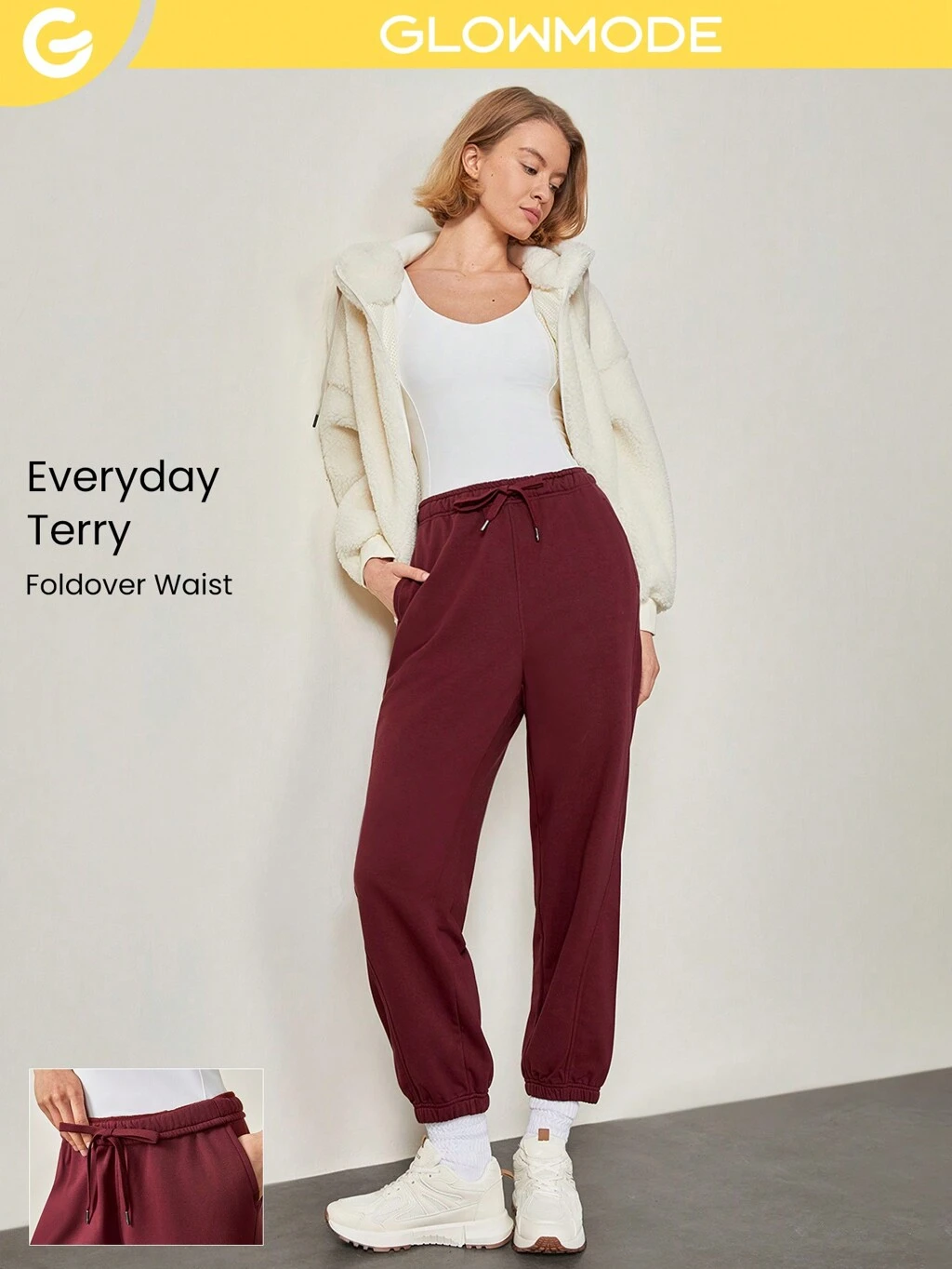 Pantaloni della tuta con vita arricciata, in tessuto french terry, con tasche, di urban chic