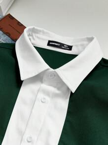 Manfinity VCAY Áo sơ mi dệt tay ngắn rộng rãi, thoải mái, thời trang thường ngày dành cho nam - Màu xanh lá cây đậm - Xem 3