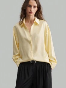 Ontre New Year Post- Women's Crew Neck Twist Back Design Cream-Yellow Business Casual Long Sleeve Shirt, Autumn/Winter Apparel