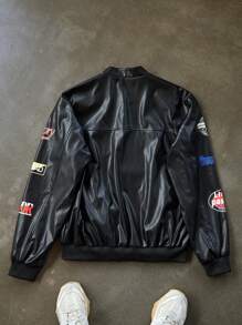 PAVTROS Manfinity Streetrush Letter Print Zip Up Casual Versatile Long Sleeve Baseball Jacket - Black - View 2