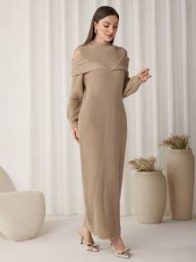 Modelyn Robe élégante à manches lanternes pour femmes, décontractée et pour un port quotidien - Nude - Voir 8