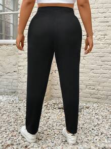 SHEIN PETITE CURVE Große Größen Lässig Einfache Taschenhose, für den täglichen Gebrauch, Frühling, Valentinstag, Abschlussfeier, Alltag, Pendeln, Schule, Party, Lässig, Businesskleidung, schwarze Hose - Schwarz - Übersicht 2