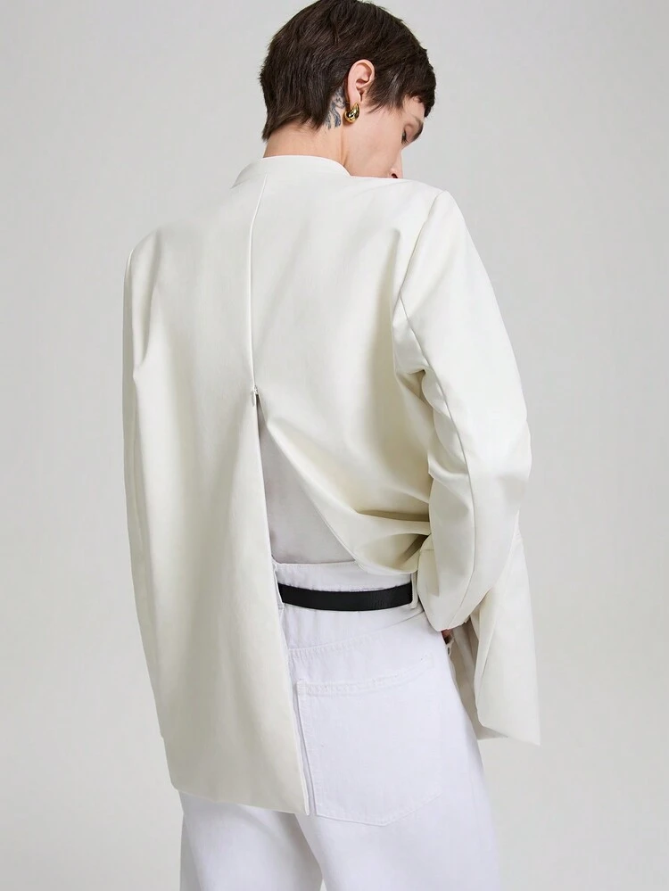 Women's 2025 Spring Off-White Pu Leather Jacket,Minimalist White Collar Regular Outdoor Clothing,Summer Office Holiday Outfits,Back To School Apparels