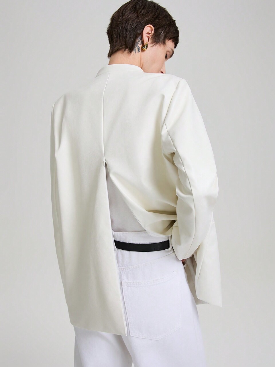 Women's 2025 Spring Off-White Pu Leather Jacket,Minimalist White Collar Regular Outdoor Clothing,Summer Office Holiday Outfits,Back To School Apparels