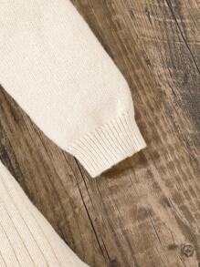 Tween Girl 休闲优雅简约高领罗纹针织长袖 A 字型正面纽扣毛衣连衣裙，杏色，秋冬 - 杏色 - 查看 5