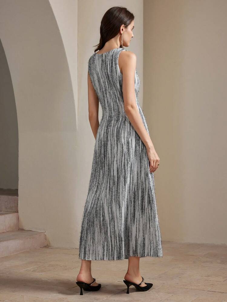 Women's Elegant Sleeveless Dual-Color Knitted Dress Maxi Tweed Women Outfit