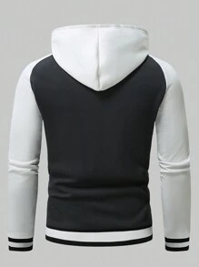 Manfinity Sport Corelite Áo khoác hoodie thêu chữ màu đơn giản phong cách bạn trai dành cho nam, có khóa kéo phía trước, lót giữ nhiệt, dành cho mùa thu/đông - Nhiều màu - Xem 2