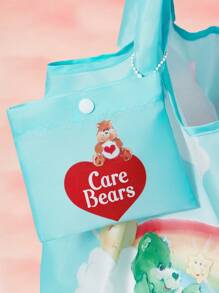 SHEIN X Care Bears 可爱卡通熊与心形印花 RPET 可折叠可重复使用购物手提袋、欢呼熊、睡前熊、温柔熊 - 藍色 - 查看 3