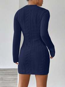 Flirla Vestido ceñido casual de unicolor con escote en V y manga larga, versátil para mujer