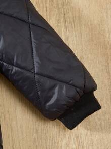 Young Girl Plain Color Thermal Lined Hooded Zip-Up Long Sleeve Padded Coat, For Winter