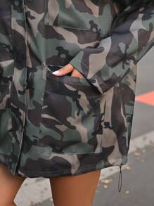 Maweii 大码女式迷彩印花编织宽松休闲夹克，配有大口袋和弹性下摆，适合秋冬季 - 彩色 - 查看 6