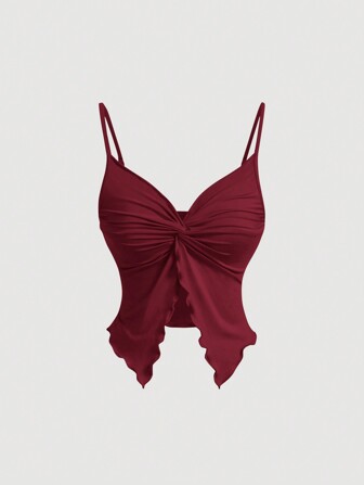 SHEIN MOD Damen Top mit Twist-Vorderseite und gekreuzten Trägern, süße Tops, gelbes Trägerhemd