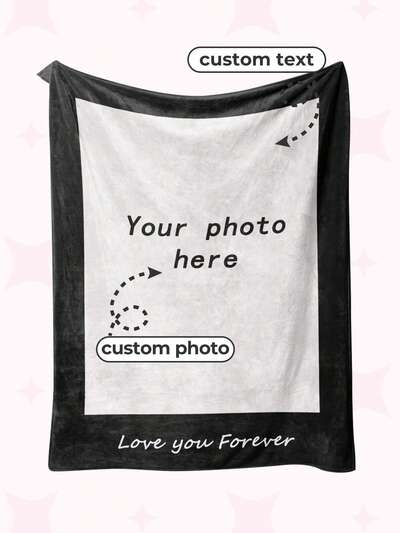 1PC Customized Flannel Blanket With Photo, Soft & Fluffy Multipurpose Throw For Sofa, Bed, Outdoor, Camping, Living Room, Pet, Office-Personalized Washable, Lightweight, Durable, Cozy, Warm, And Comfortable, Unique Ideal Gift For Him, Her, Mom, Dad, Friends, Boyfriend, Girlfriend, Family On Anniversaries, Graduation, Housewarming, Weddings, Birthdays