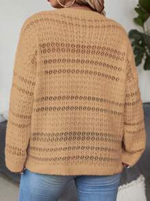 Calvaya Plus Size Casual Solid Color Hollow-Out Knitted Sweater