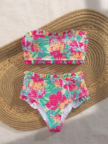 2pcs/Set High Waist Ruched Ditsy Floral Sexy Bikini Set Summer - Multicolor - View 5
