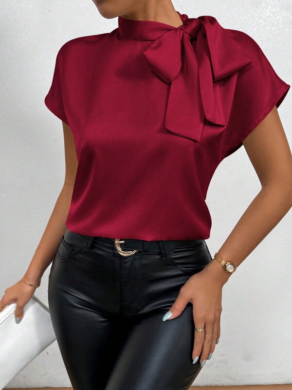 Chiquease Women Lace-Up Short Sleeve Casual Minimalist Top For New Year Holiday Party Clothes