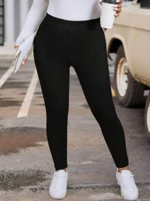 SHEIN LUNE Leggings deportivos casuales de talla grande, adecuados para atuendos de aeropuerto en otoño/invierno, atuendos de Acción de Gracias, ropa de Año Nuevo, ropa casual de primavera/verano para uso diario. Leggings ceñidos de cintura alta elásticos y de punto, adecuados para deportes, yoga y actividades al aire libre.