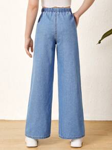 SHEIN Teen Girls Elastic Waist Wide Leg Jeans